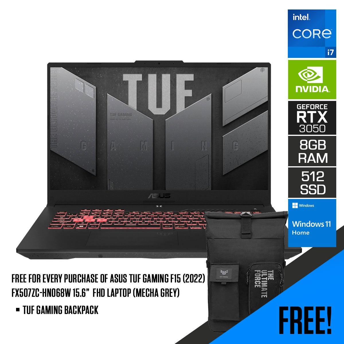 ASUS TUF Gaming F15 (2022) FX507ZC-HN068W Laptop (Mecha Grey) | 15.6”  FHD | i7-12700H | 8GB DDR5 | 512GB SSD | RTX™ 3050 | Windows 11 Home | TUF Gaming Backpack - DataBlitz