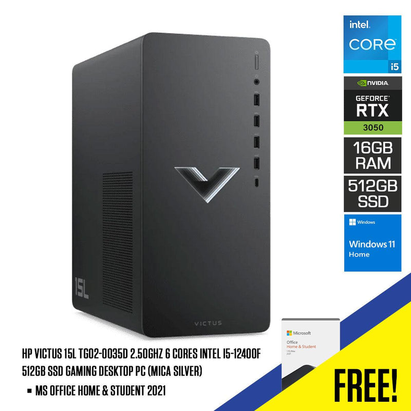 HP Victus 15L TG02-0035D 2.50GHZ 6 Cores Intel i5-12400F 512GB SSD Gaming Desktop PC (Mica Silver) + MS Office Home & Student 2021 - DataBlitz