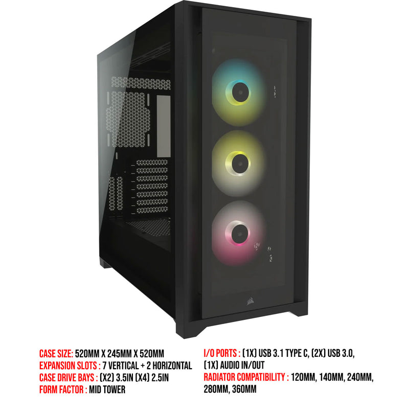 Corsair iCue 5000X RGB Tempered Glass Mid-Tower ATX PC Smart Case