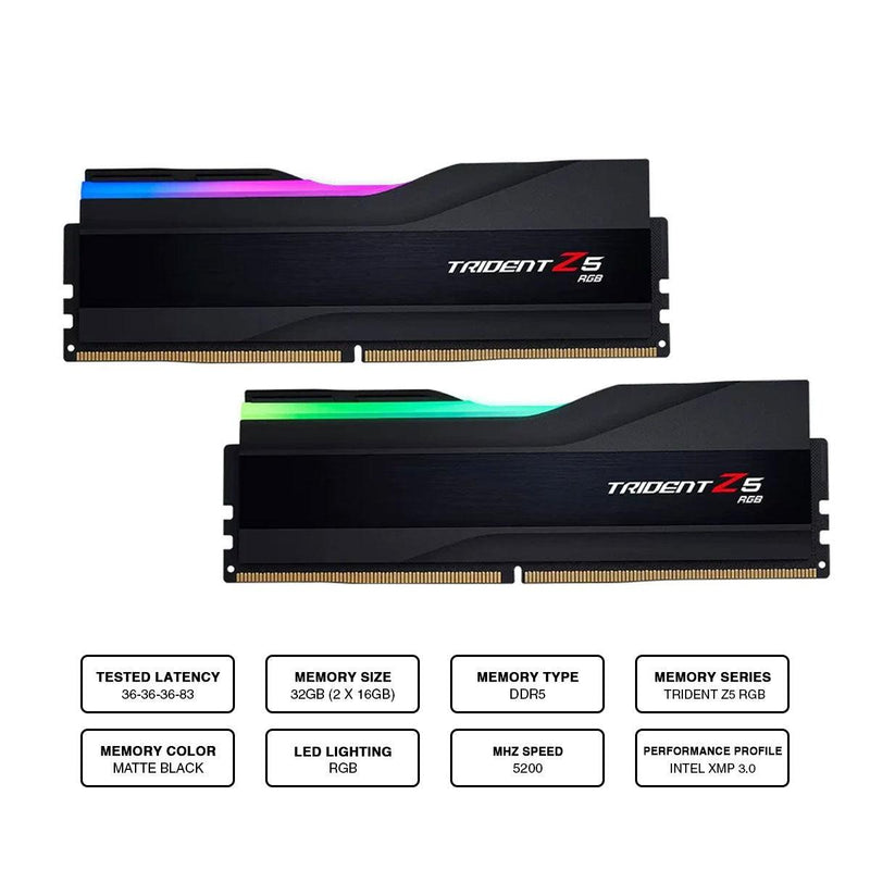 G.Skill Trident Z5 RGB 32GB (2 X 16GB) DDR5-5200 Memory (F5-5200J3636C16GX2-TZ5RK) - DataBlitz