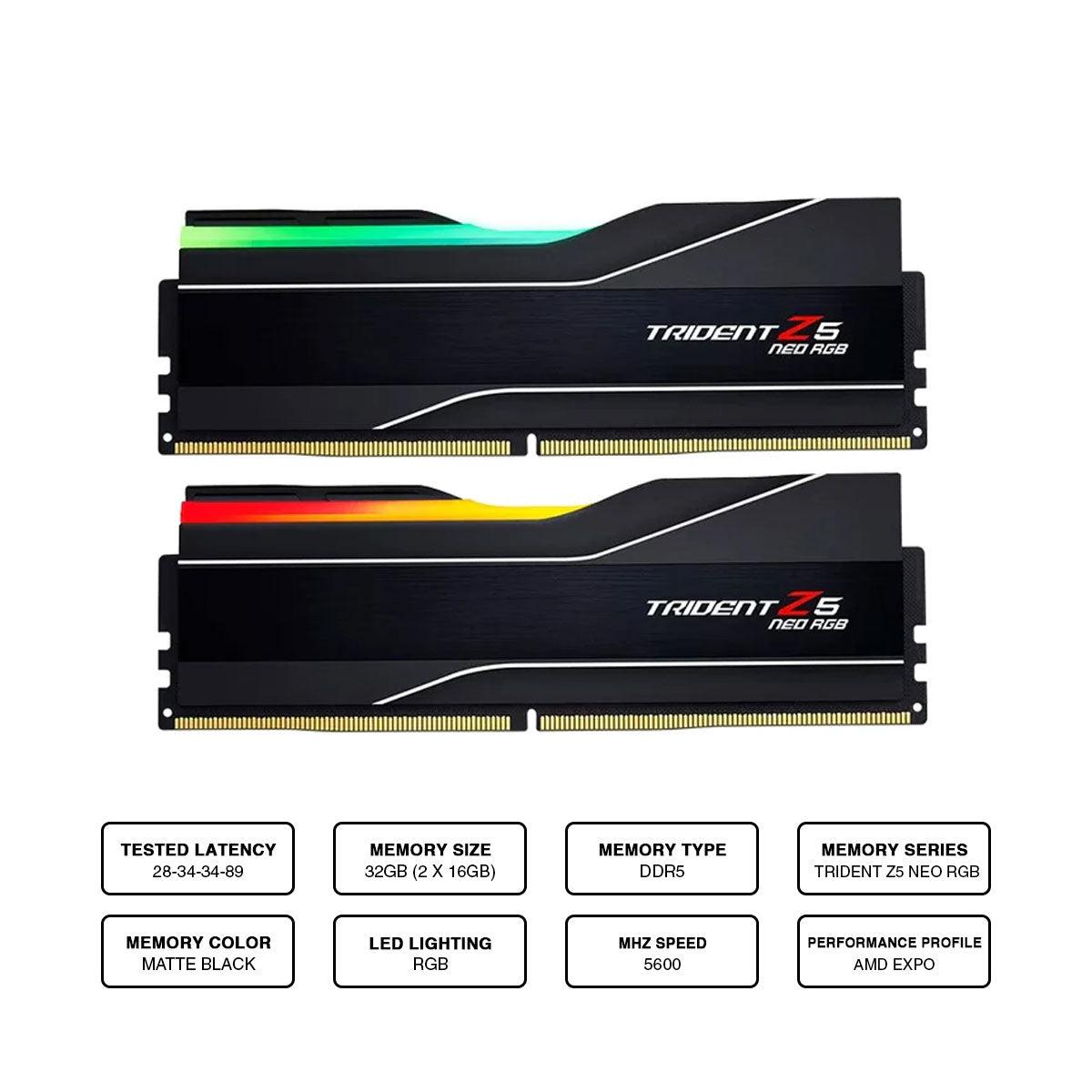 G.Skill Trident Z5 NEO RGB 32GB (2 X 16GB) DDR5 5600MHZ AMD EXPO Memory (F5-5600J2834F16GX2-TZ5NR) - DataBlitz