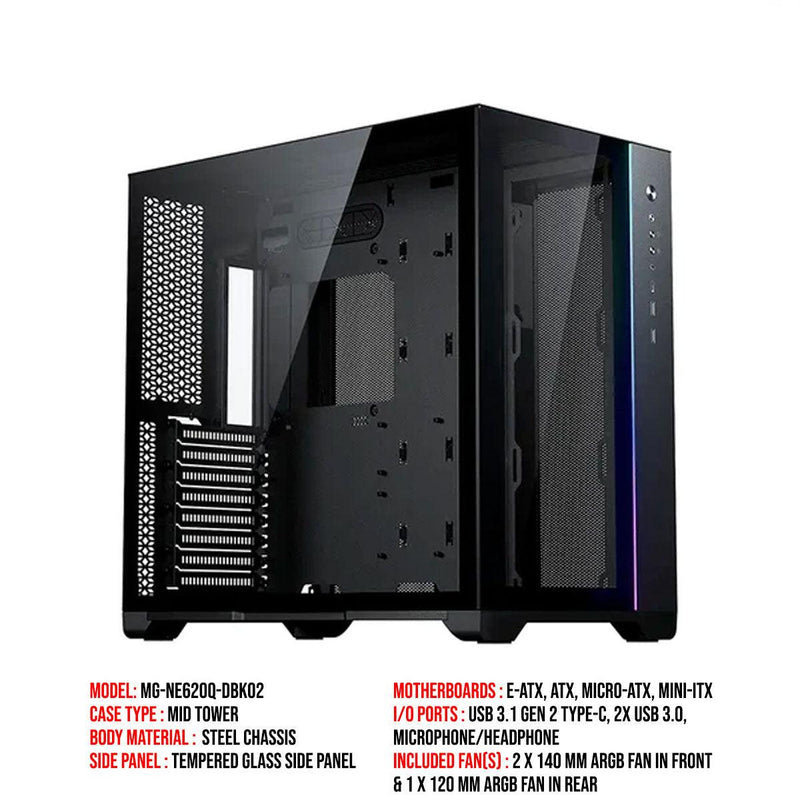 Phanteks Magniumgear Neo Qube 2 DRGB Tempered Glass Mid-Tower Case (Black) (MG-NE620Q-DBK02) - DataBlitz