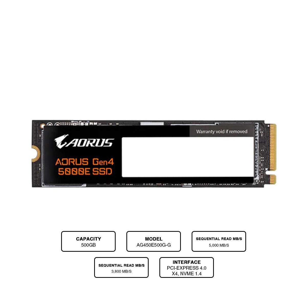 Gigabyte Aorus 500GB Gen4 5000E NVME M.2 PCIE X4 SSD (AG450E500G-G) - DataBlitz