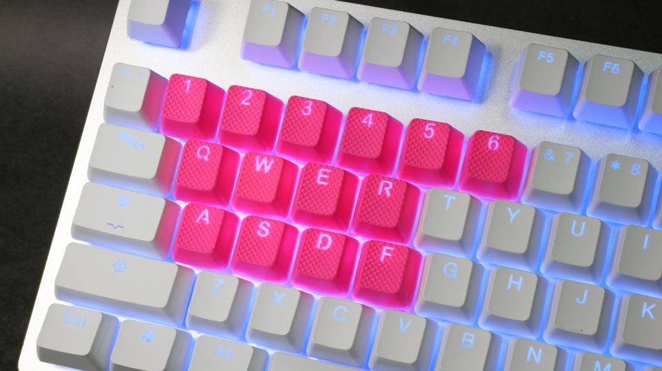 TAIHAO RUBBER DOUBLE SHOT BACKLIT GAMING KEYCAPS SET FOR CHERRY MX SWITCH TYPE (18-KEYS) (NEON PINK) - DataBlitz