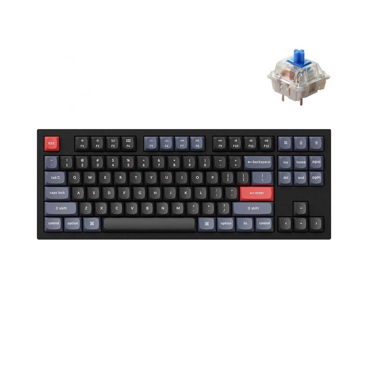 Keychron Q3 QMK Custom Mechanical Fully Assembled Carbon Black Knob Wired Keyboard (Blue Switch) (Q3M2)