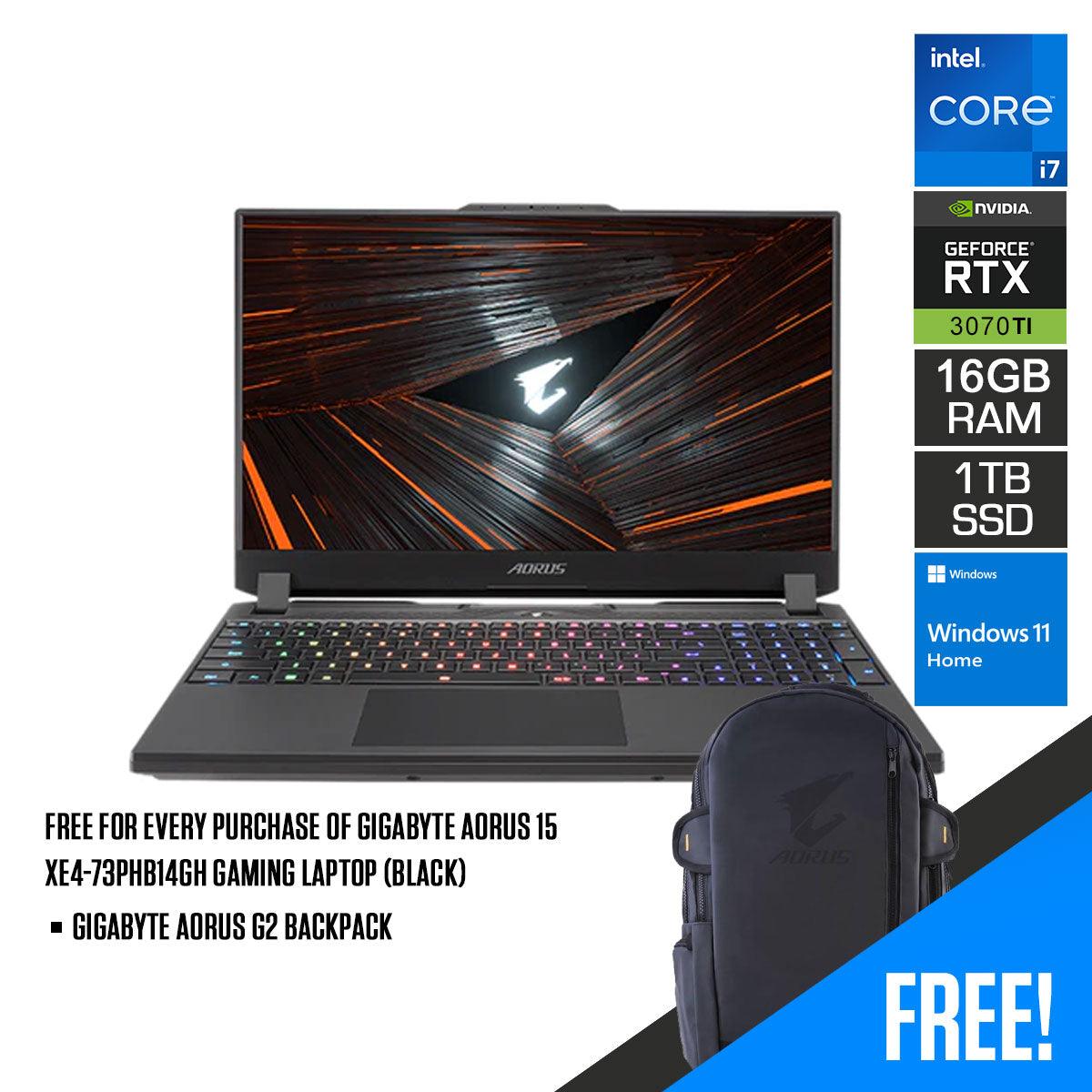 GIGABYTE AORUS 15 XE4-73PHB14GH GAMING LAPTOP (BLACK) | 15.6" QHD | i7-12700H | 16GB DDR4 | 1TB SSD | RTX 3070 TI | WIN11 + GIGABYTE AORUS G2 BACKPACK - DataBlitz