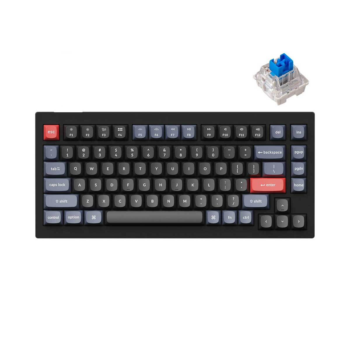 Keychron V1 QMK Fully Assembled RGB Backlight Hot-Swappable Wired Mechanical Keyboard - Carbon Black (K Pro Blue Switch) (V1B2)