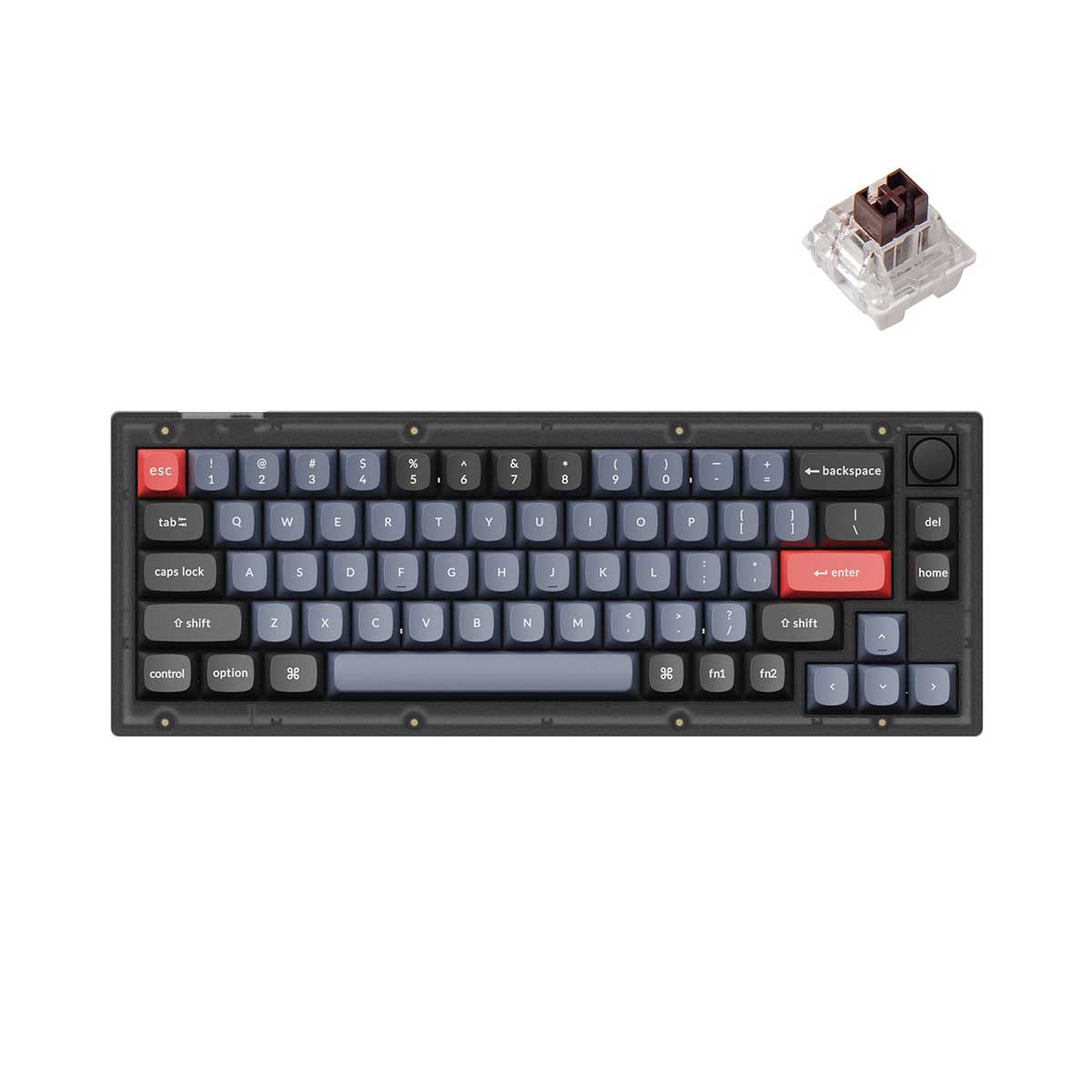 Keychron V2 QMK Custom Mechanical Knob Version Hot-Swappable RGB Backlight Keyboard - Frosted Black Transluscent (K Pro Brown Switch) (V2C3)