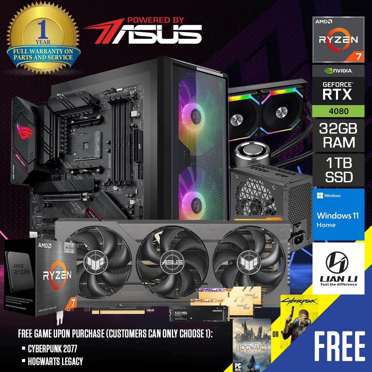 Powered by ASUS: Sophos Lancool - AMD TUF RTX 4080 Gaming PC | Ryzen 7 5800X3D | 32GB DDR4 | 1TB SSD | RTX 4080 | Windows 11 Home - DataBlitz