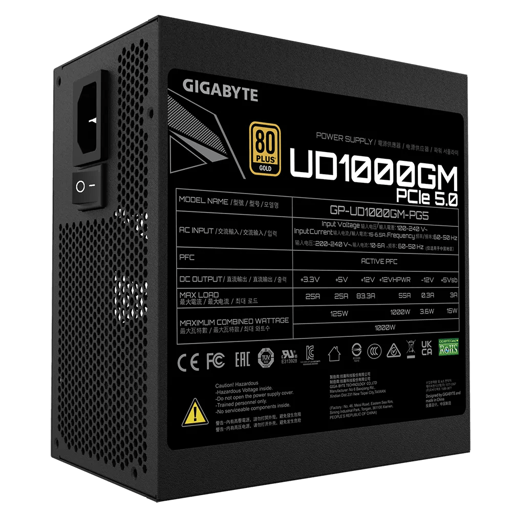 Gigabyte GP-UD1000GM PG5 1000W Gold PCIE 5.0 Modular Power Supply - DataBlitz