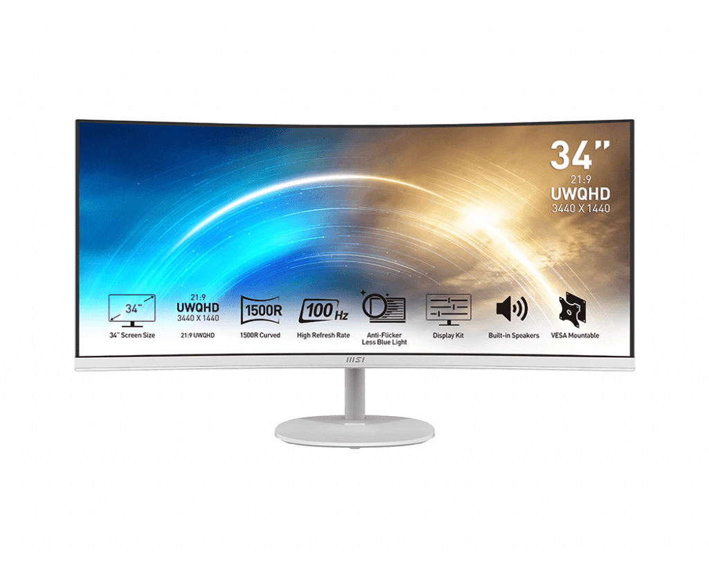 MSI PRO MP341CQW 34" UWQHD CURVED BUSINESS & PRODUCTIVITY MONITOR (WHITE) - DataBlitz