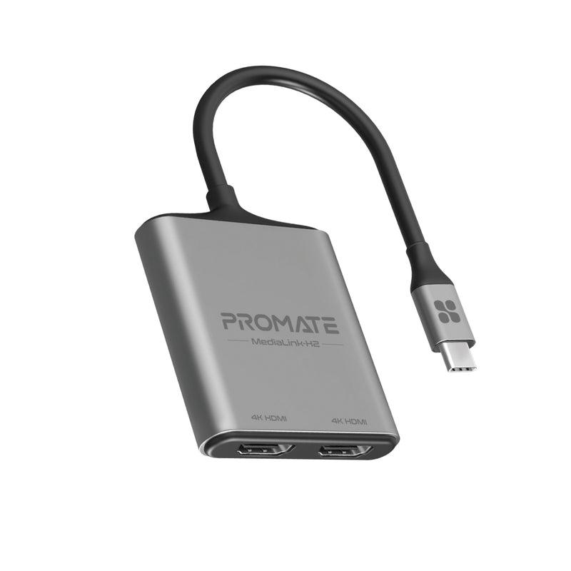 PROMATE Medialink-H2 4K High Definition USB-C To Dual HDMI Adapter (Grey) - DataBlitz