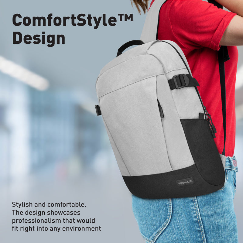 Promate Birger 15.6" Comfortstyle Laptop Backpack With Large Compartments (Grey)