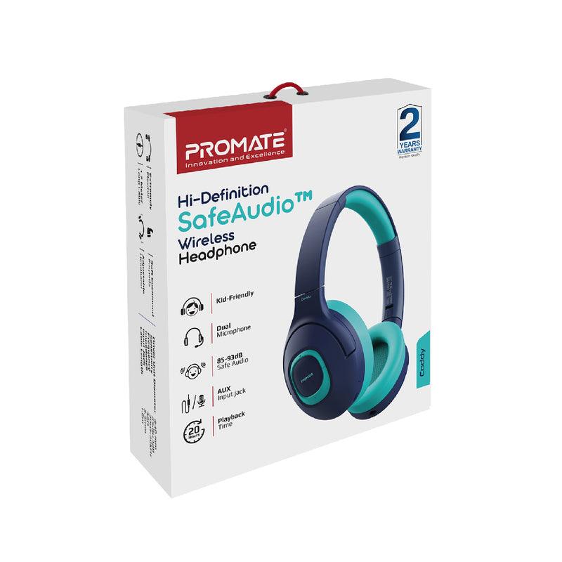 Promate Coddy Hi-Definition Safe Audio Wireless Headphone (Aqua) - DataBlitz