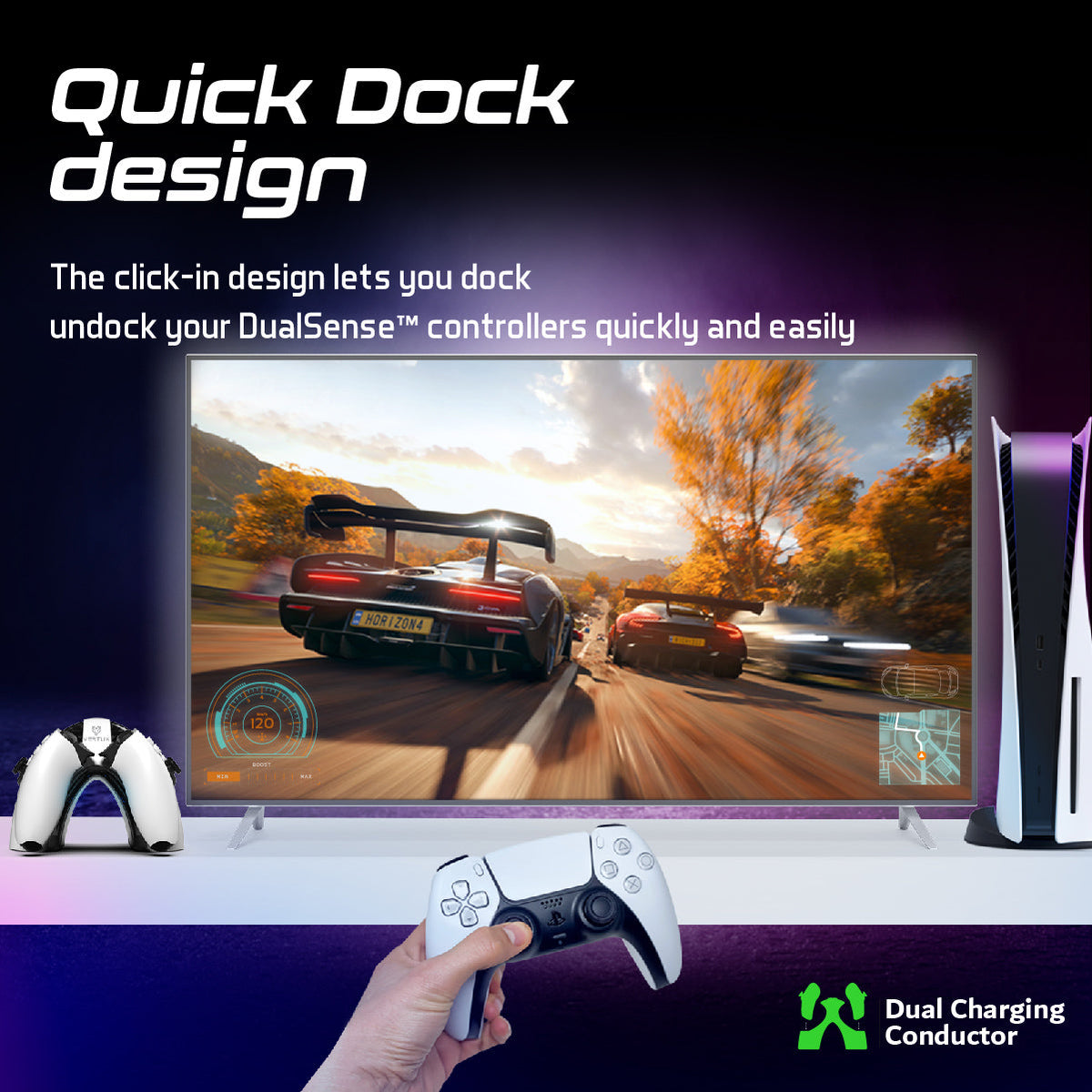 Vertux Dualdock-PS5 Dualsense Controller Charging Station (White)