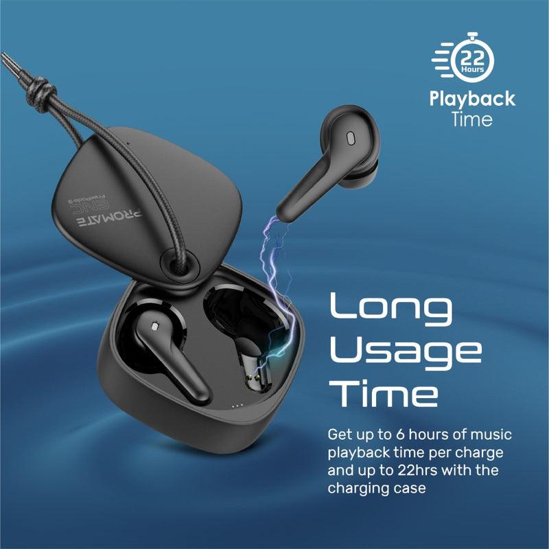 Promate Freepods-3 High Definition ENC Earphones With Intellitouch (Black) - DataBlitz