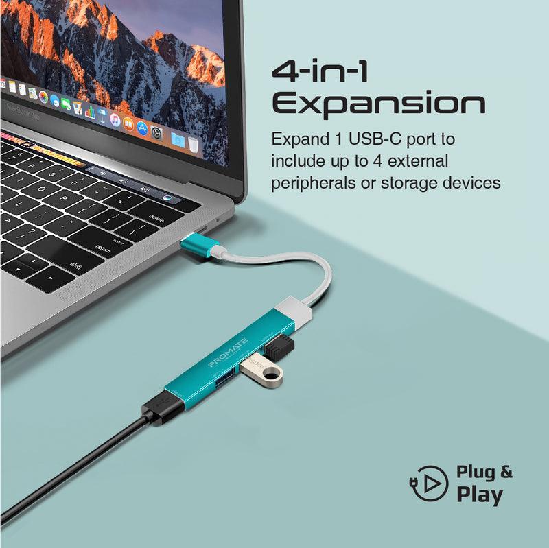 PROMATE Litehub-4 4-In-1 Multi-Port USB-C Data Hub (Blue) - DataBlitz