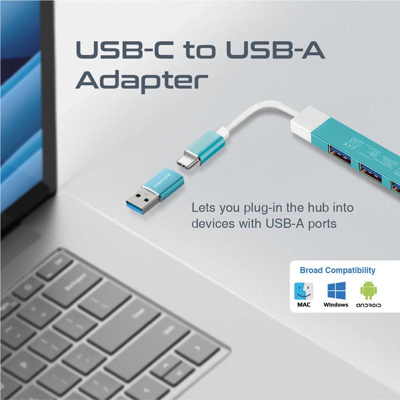 PROMATE Litehub-4 4-In-1 Multi-Port USB-C Data Hub (Blue) - DataBlitz
