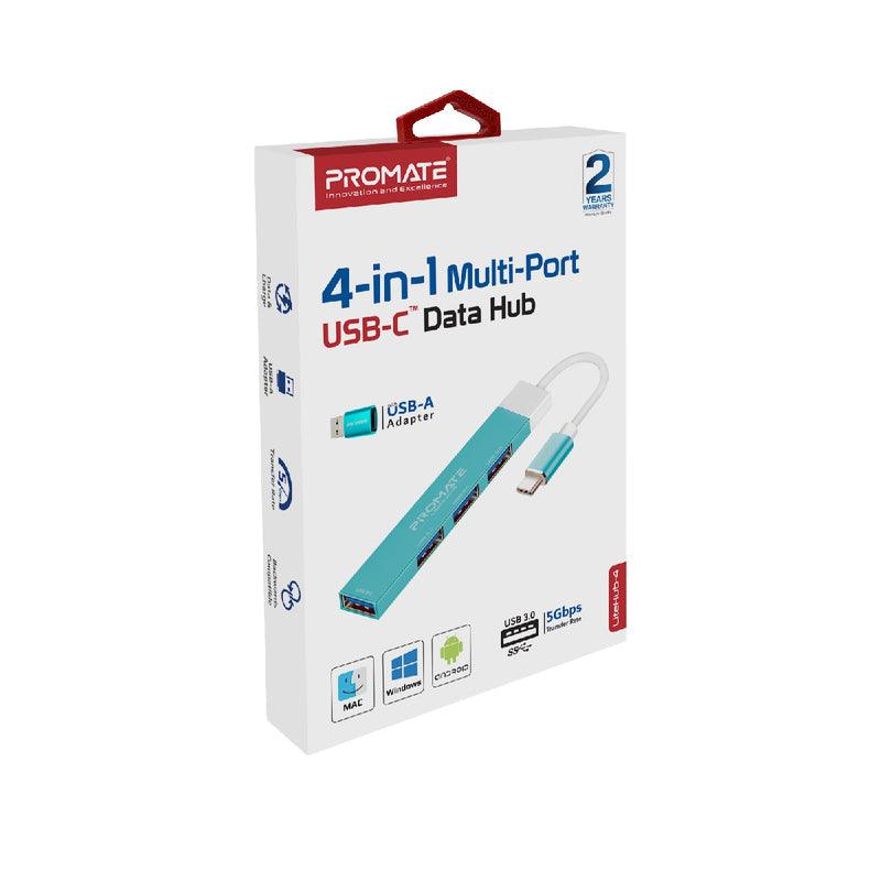 PROMATE Litehub-4 4-In-1 Multi-Port USB-C Data Hub (Blue) - DataBlitz