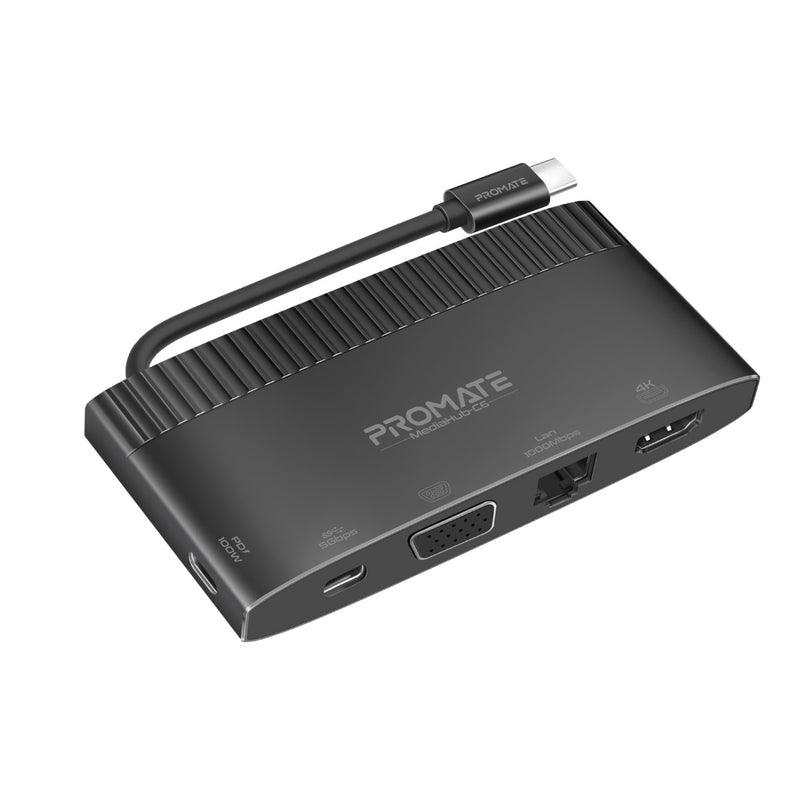 Promate Mediahub-C6 6-in-1 Highly Versatile USB-C Media Hub With 100W Power Delivery (Grey) - DataBlitz