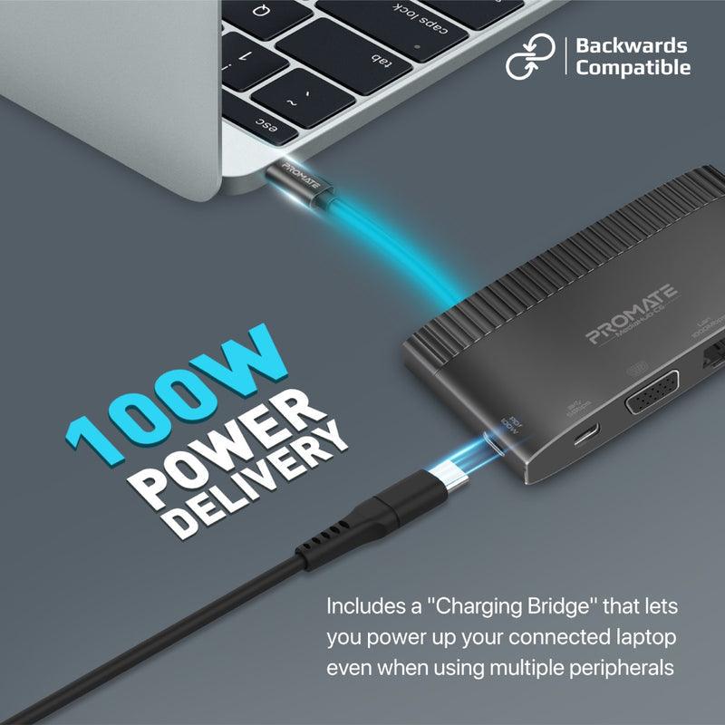 Promate Mediahub-C6 6-in-1 Highly Versatile USB-C Media Hub With 100W Power Delivery (Grey) - DataBlitz