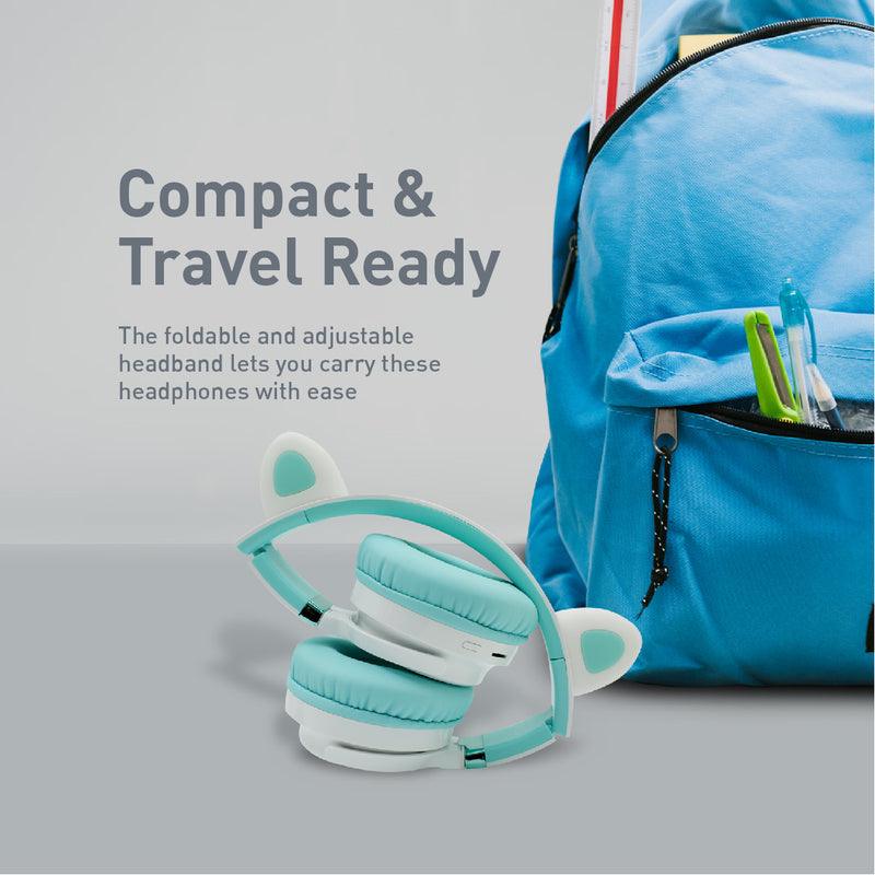 Promate Panda Kidsafe Kawaii Style Wireless Kids Headphone (Aqua) - DataBlitz