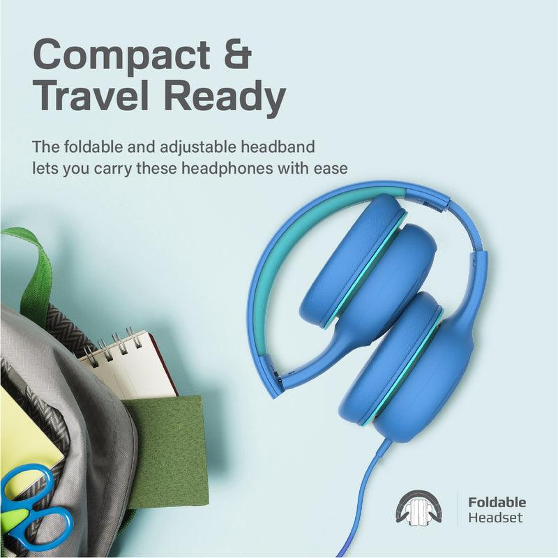 PROMATE Simba Over-Ear Hi-Definition Safe Audio Wired Headset (Aqua) - DataBlitz