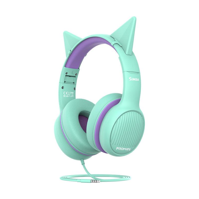 PROMATE Simba Over-Ear Hi-Definition Safe Audio Wired Headset (Emerald) - DataBlitz