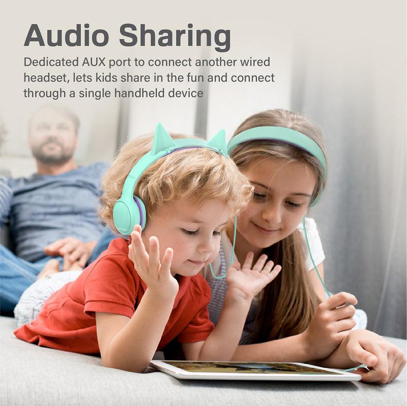 PROMATE Simba Over-Ear Hi-Definition Safe Audio Wired Headset (Emerald) - DataBlitz