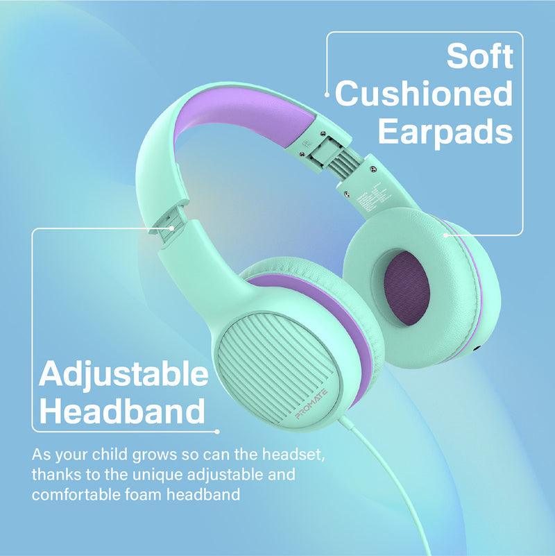 PROMATE Simba Over-Ear Hi-Definition Safe Audio Wired Headset (Emerald) - DataBlitz