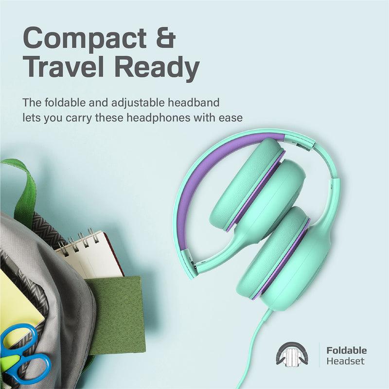 PROMATE Simba Over-Ear Hi-Definition Safe Audio Wired Headset (Emerald) - DataBlitz