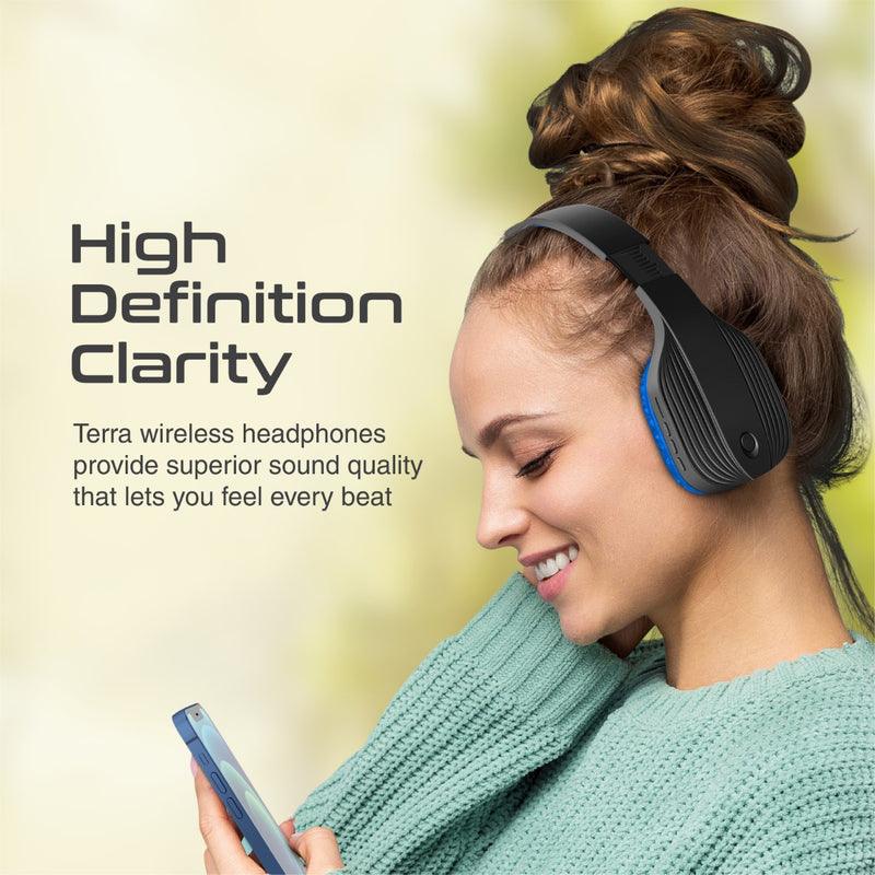 Promate Terra High Sonic Performance Wireless Headphones (Blue) - DataBlitz