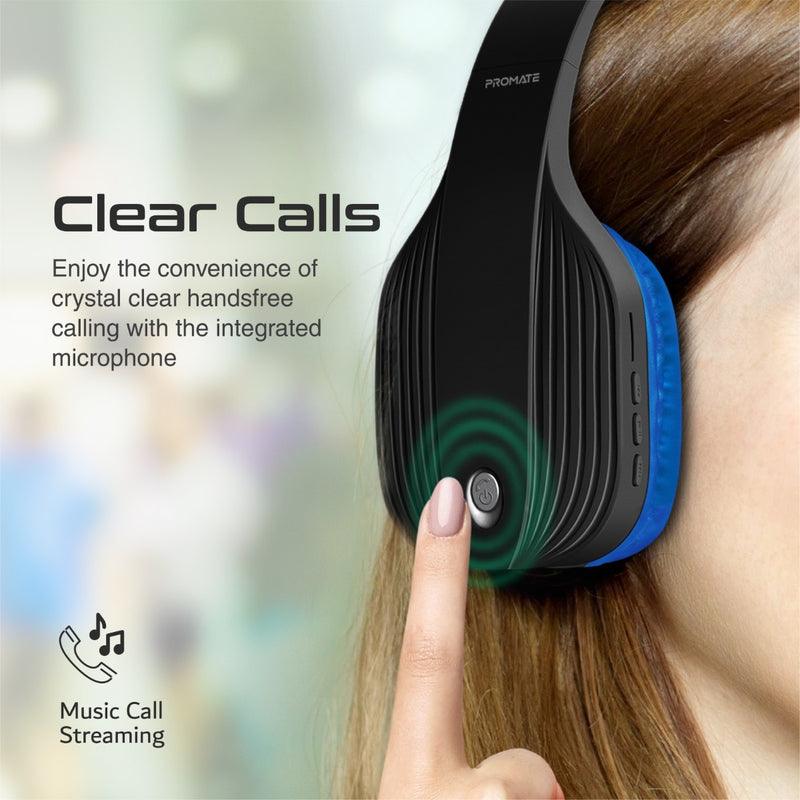 Promate Terra High Sonic Performance Wireless Headphones (Blue) - DataBlitz