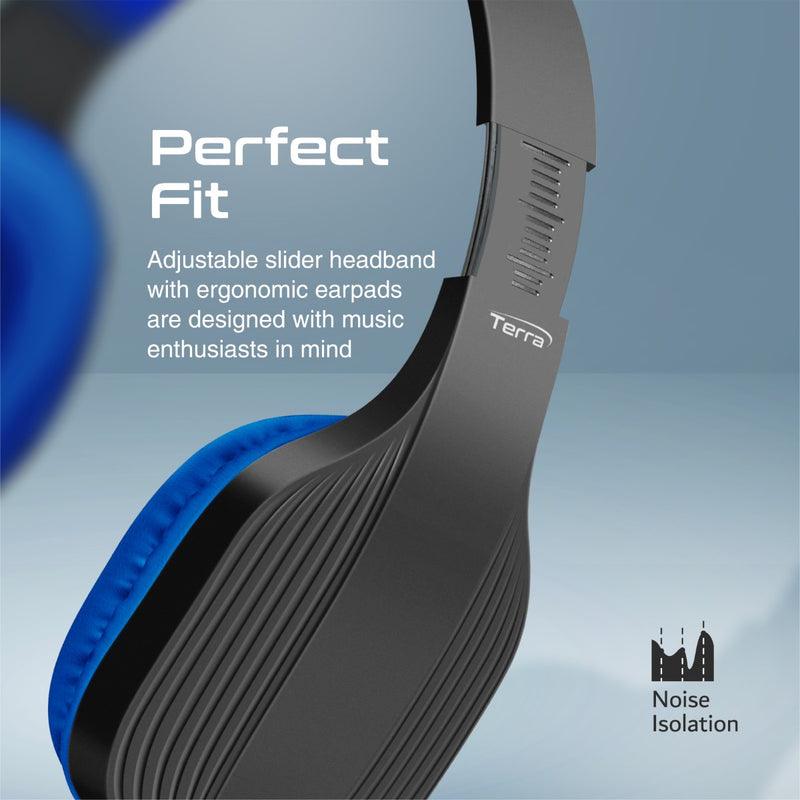 Promate Terra High Sonic Performance Wireless Headphones (Blue) - DataBlitz