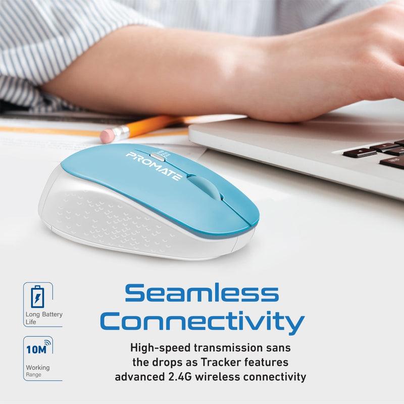 Promate Tracker 1600DPI MaxComfort Ergonomic Wireless Mouse (Blue) - DataBlitz