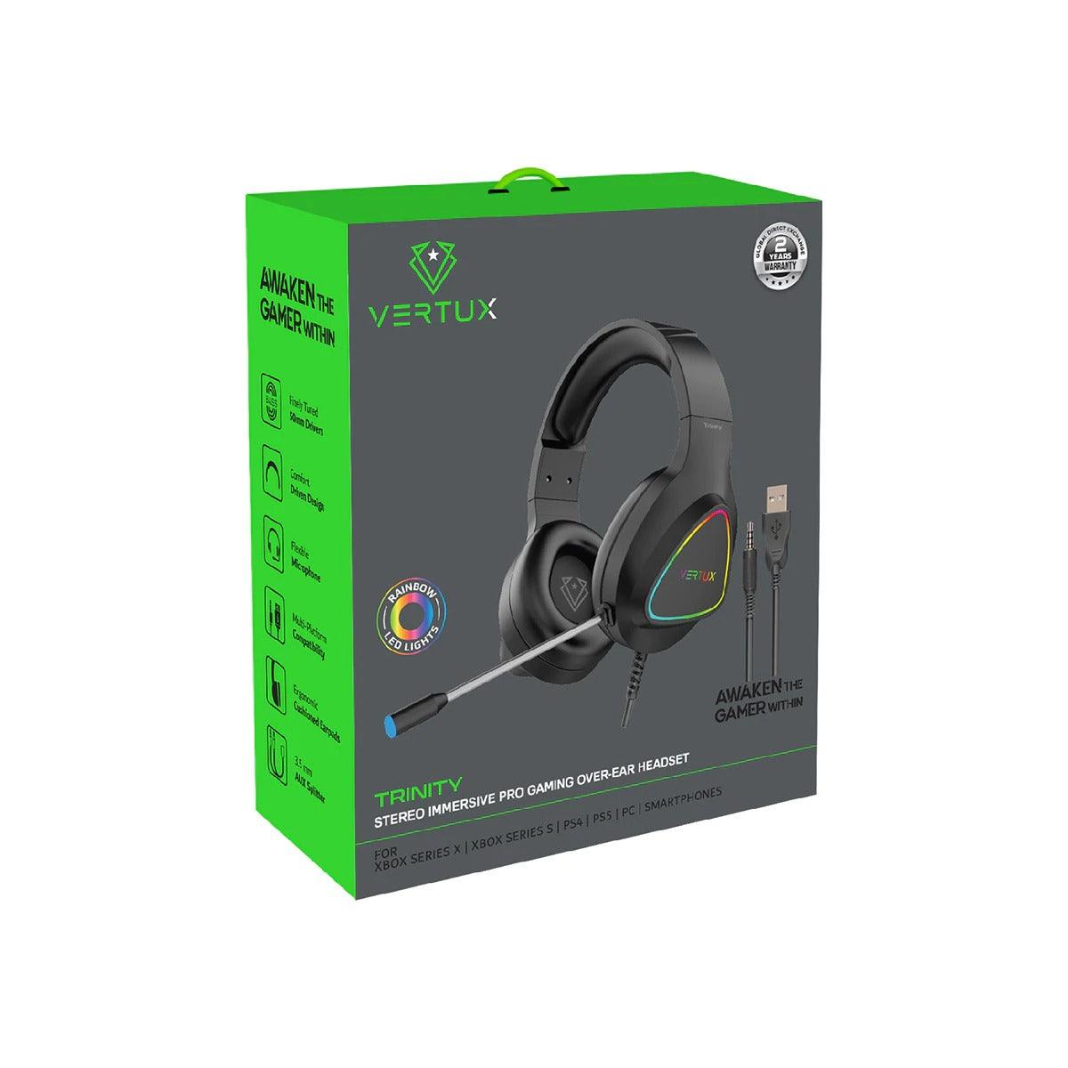 VERTUX TRINITY STEREO IMMERSIVE PRO GAMING OVER-EAR WIRED HEADPHONE (BLACK) - DataBlitz
