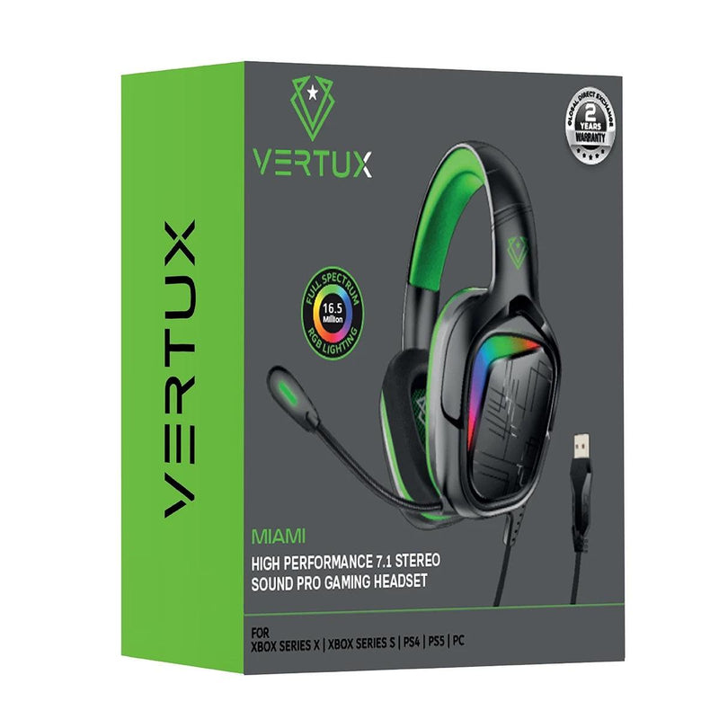 VERTUX MIAMI HIGH PERFORMANCE 7.1 STEREO SOUND PRO GAMING HEADSET (GREEN) - DataBlitz