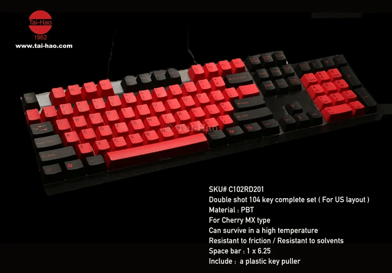 TAIHAO DOUBLE SHOT PBT KEYCAPS SET FOR CHERRY MX SWITCH (104-KEYS) (RED/BLACK DS) (C02RD201) - DataBlitz