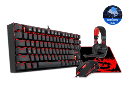 REDRAGON GAMING ESSENTIALS 4 IN 1 SET (KEYBOARD/MOUSE/MOUSEPAD/HEADSET) (DUST-PROOF BLUE) (K552-BB-2) - DataBlitz