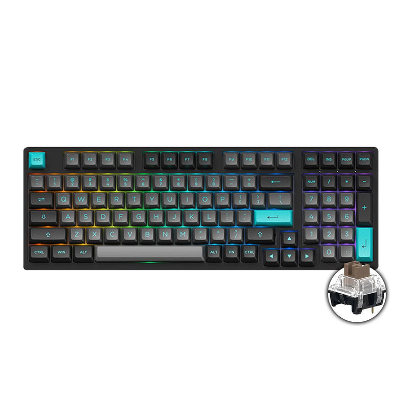 AKKO Black & Cyan 3098N Multi-Modes RGB Mechanical Keyboard (TTC Silent Brown Switch) - DataBlitz