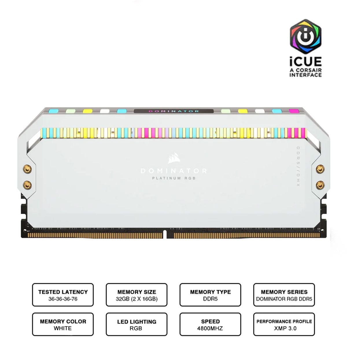 CORSAIR Dominator Platinum RGB 32GB (2x16GB) DDR5 DRAM 5600MHZ C36 Memory Kit (White) (CMT32GX5M2B5600C36W) - DataBlitz