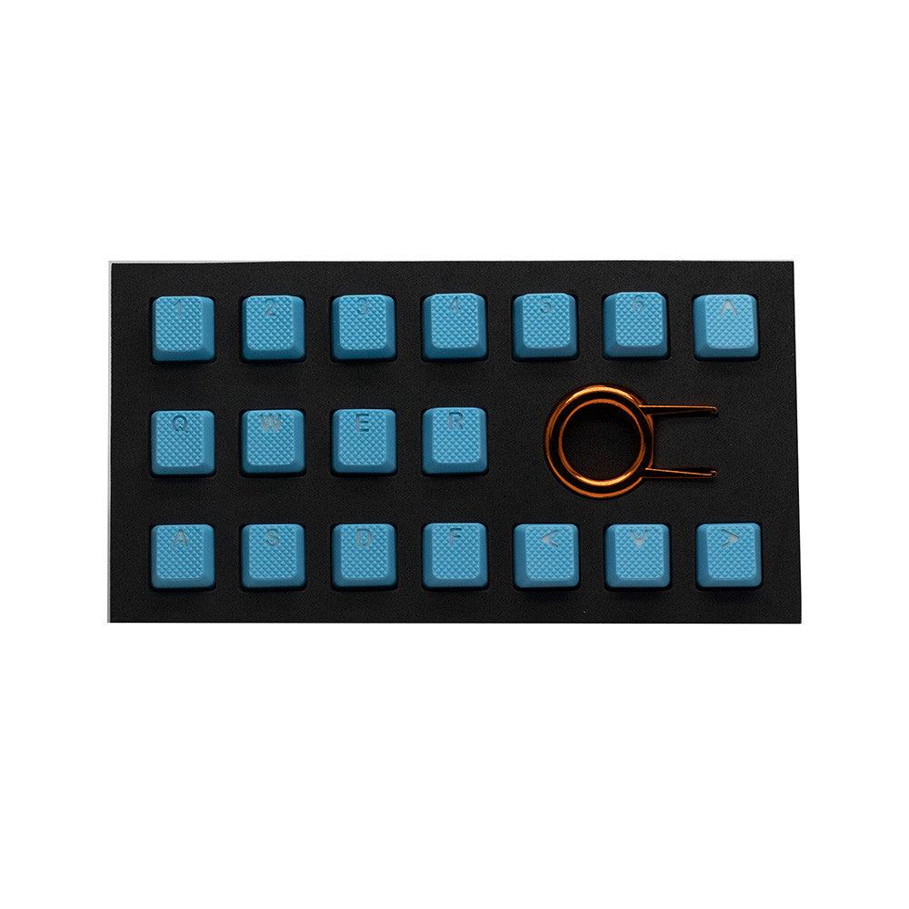 TAIHAO RUBBER DOUBLE SHOT BACKLIT GAMING KEYCAPS SET FOR CHERRY MX SWITCH TYPE (18-KEYS) (NEON BLUE) - DataBlitz