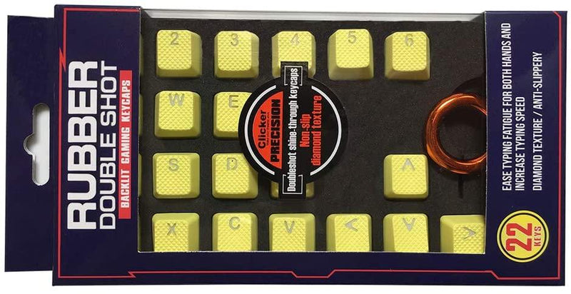 TAIHAO RUBBER DOUBLE SHOT BACKLIT GAMING KEYCAPS SET FOR CHERRY MX SWITCH TYPE (22-KEYS) (NEON ZINC YELLOW) - DataBlitz