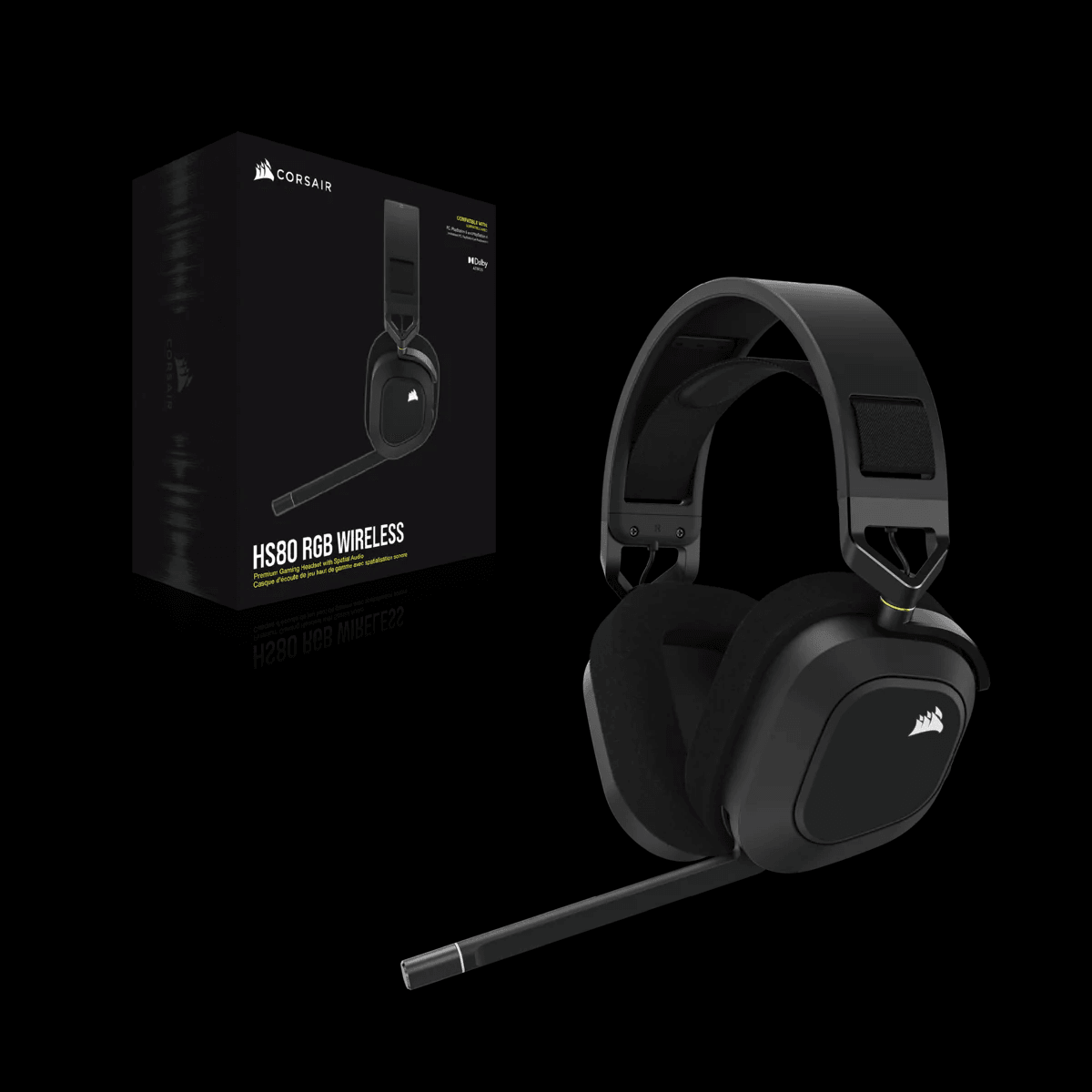 CORSAIR HS80 RGB WIRELESS PREMIUM GAMING HEADSET WITH SPATIAL AUDIO (PC/MAC/PS5/PS4) (CARBON) - DataBlitz