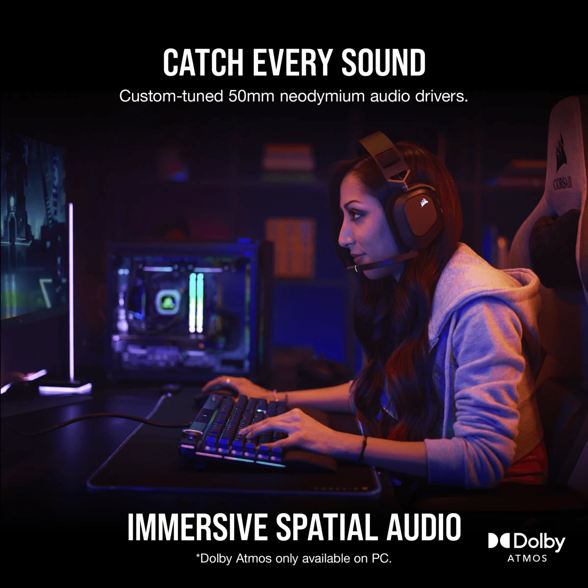 CORSAIR HS80 RGB WIRELESS PREMIUM GAMING HEADSET WITH SPATIAL AUDIO (PC/MAC/PS5/PS4) (CARBON) - DataBlitz