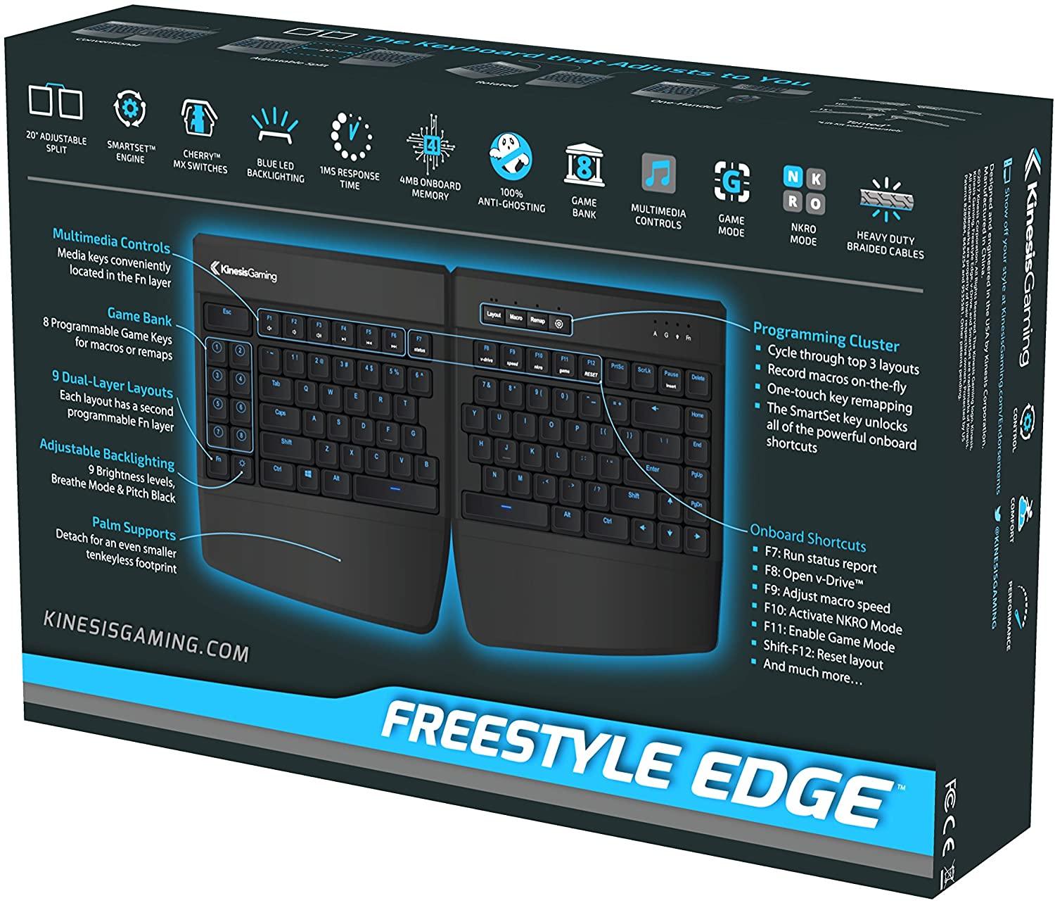 KINESIS GAMING FREESTYLE EDGE SPLIT MECHANICAL GAMING KEYBOARD (US BLUE) (KB950-BLU) - DataBlitz