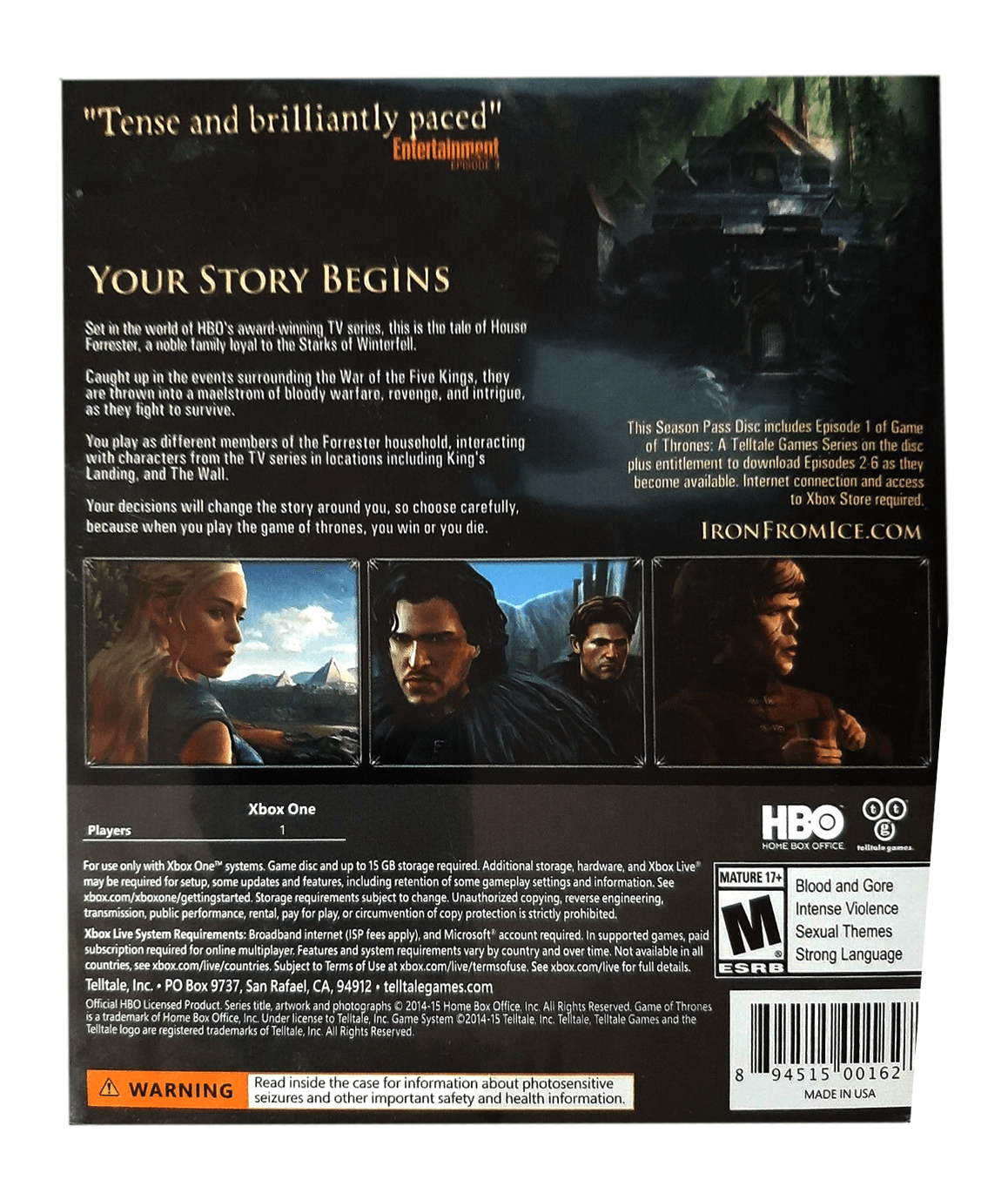 XBOX ONE GAME OF THRONES A TELLTALE GAME SERIES (US) - DataBlitz