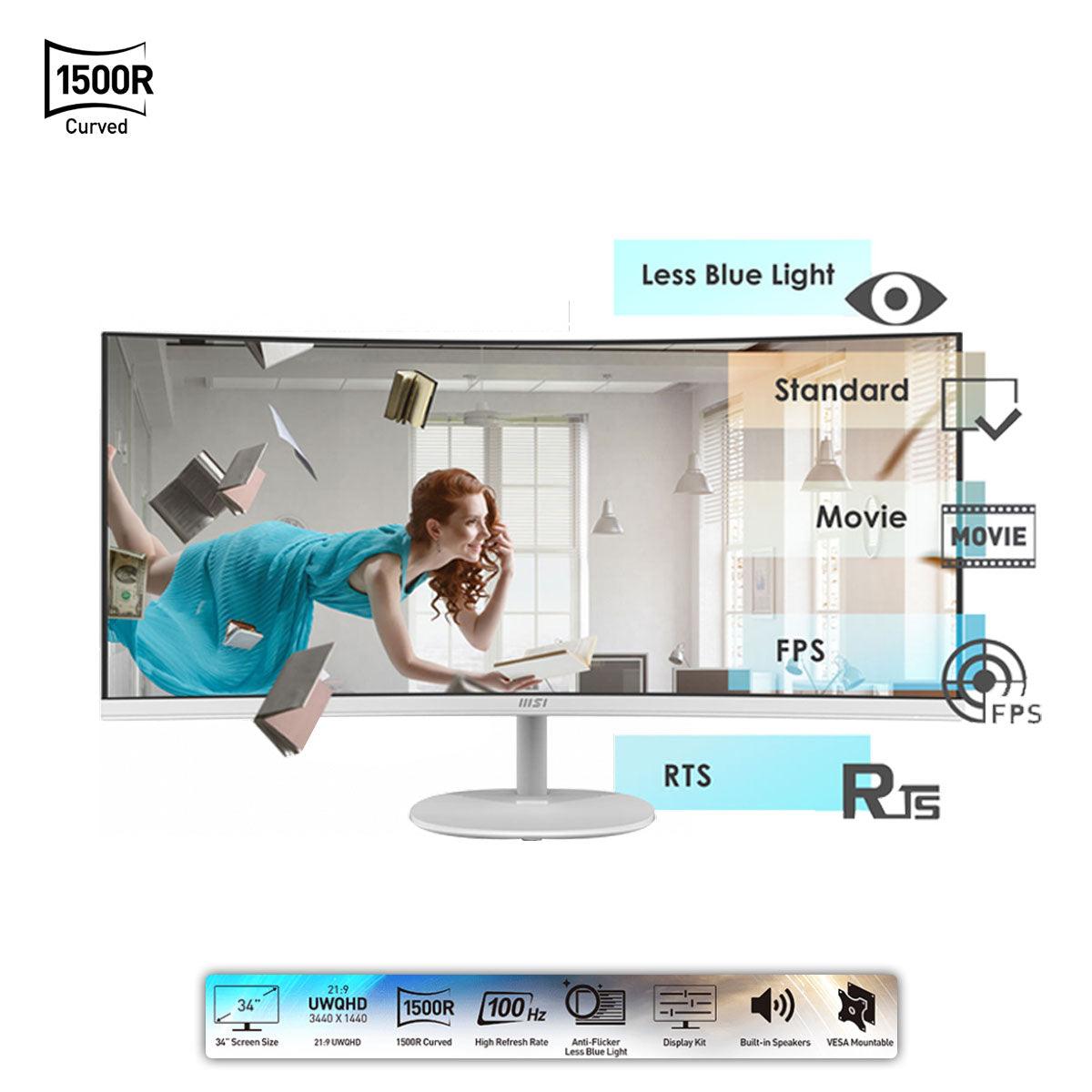 MSI PRO MP341CQW 34" UWQHD CURVED BUSINESS & PRODUCTIVITY MONITOR (WHITE) - DataBlitz