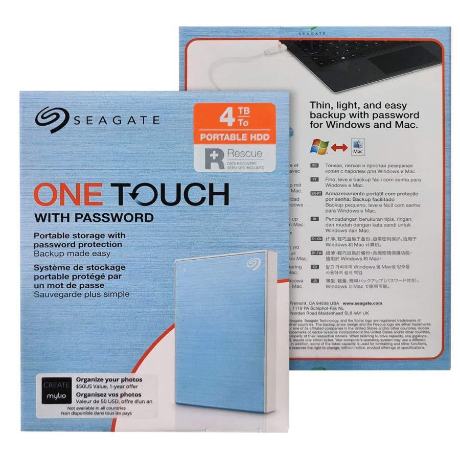 SEAGATE ONE TOUCH 4TB PORTABLE HDD WITH PASSWORD PROTECTION (LIGHT BLUE) - DataBlitz