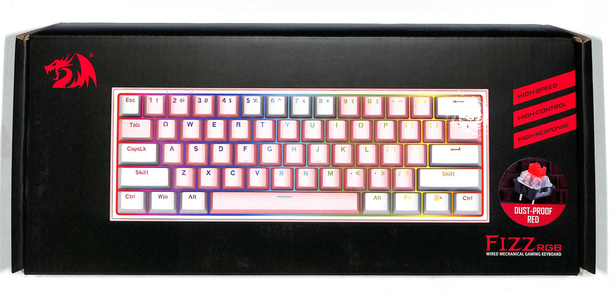 REDRAGON FIZZ RGB WIRED MECHANICAL GAMING KEYBOARD (DUST PROOF RED) (PINK WHITE) (K617-RGB) - DataBlitz